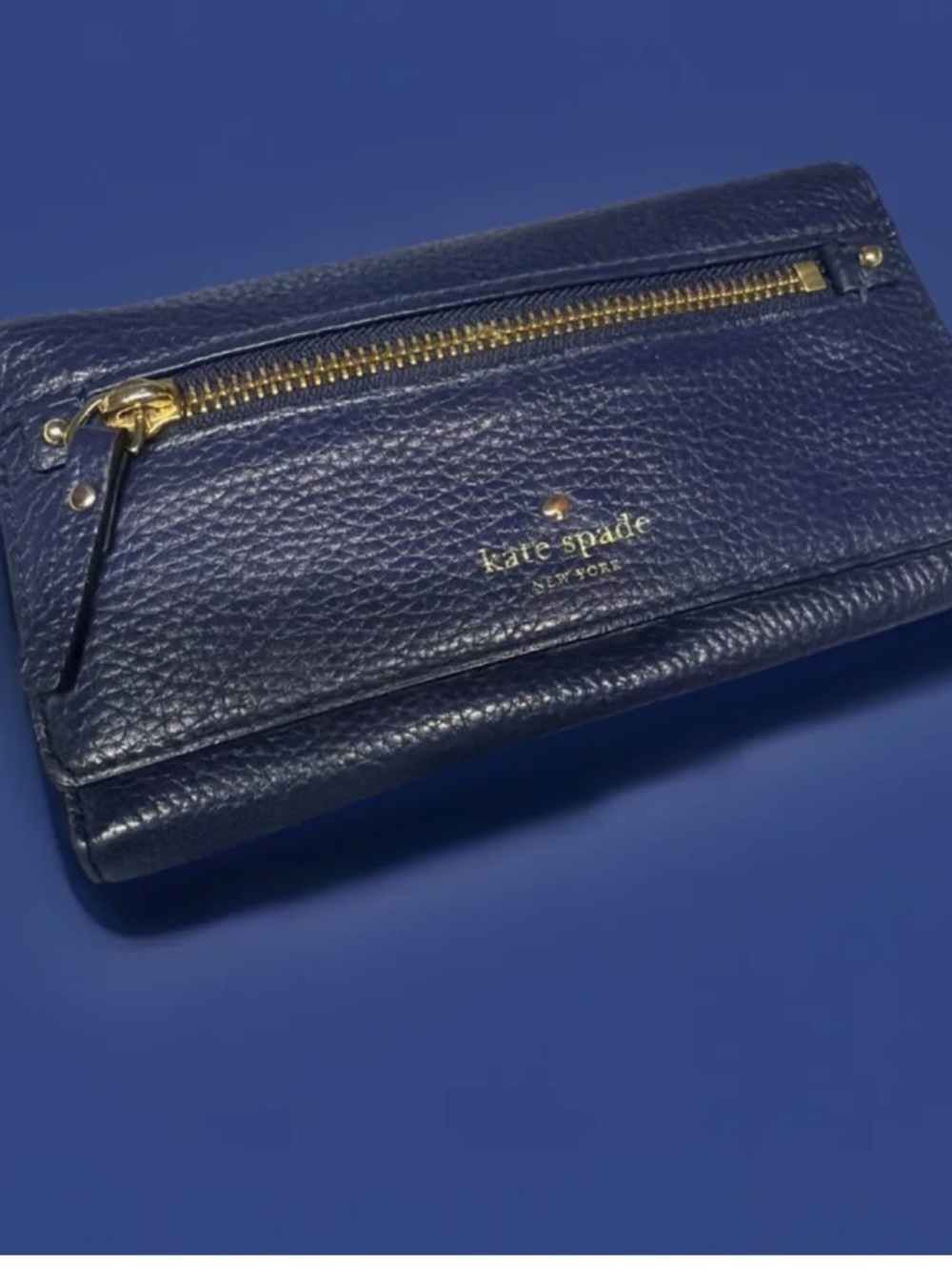 EUC Kate Spade Cobble Hill Rae Navy Blue Pebble Leather Wallet Wristlet